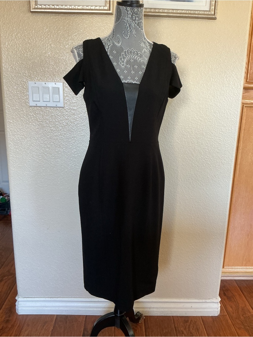White House Black Market Elegant Black Cold-Shoulder Sheath Dress